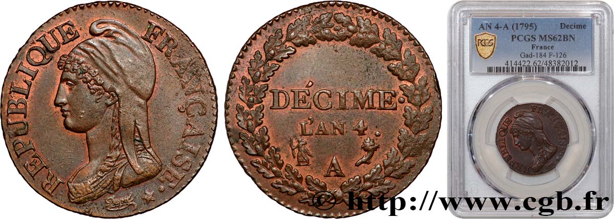 Décime Dupré, petit module 1796 Paris F.126/1 SUP62 PCGS