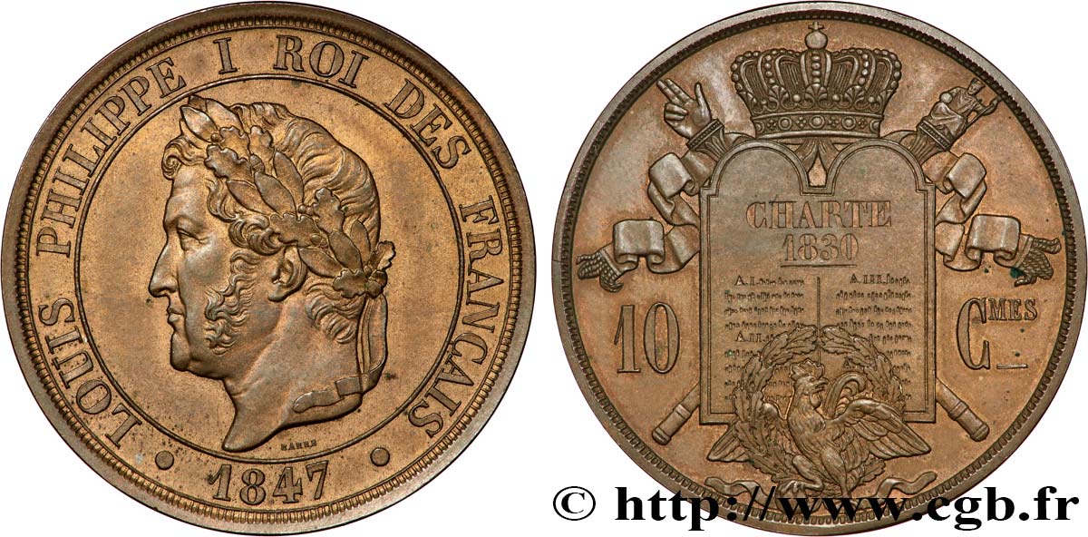Essai de 10 centimes à la Charte 1847 Paris VG.2999  MS64 