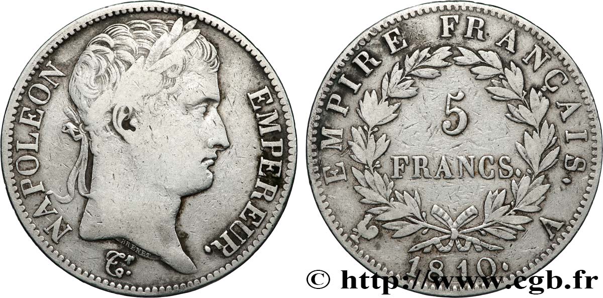 5 francs Napoléon Empereur, Empire français 1810 Paris F.307/14 BC 