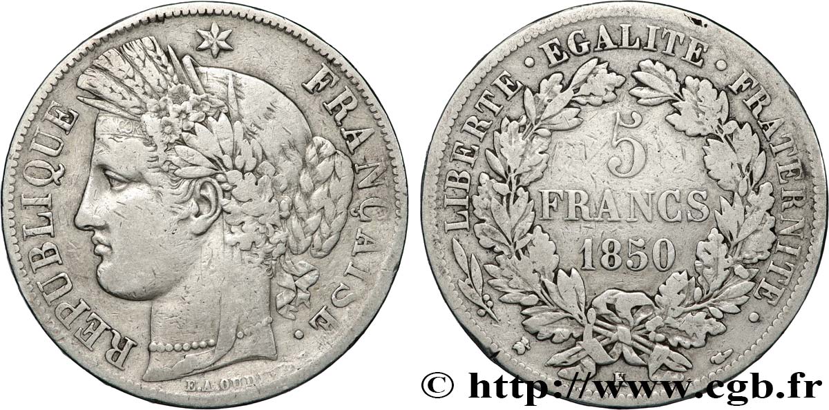 5 francs Cérès, IIe République 1850 Bordeaux F.327/6 TB 
