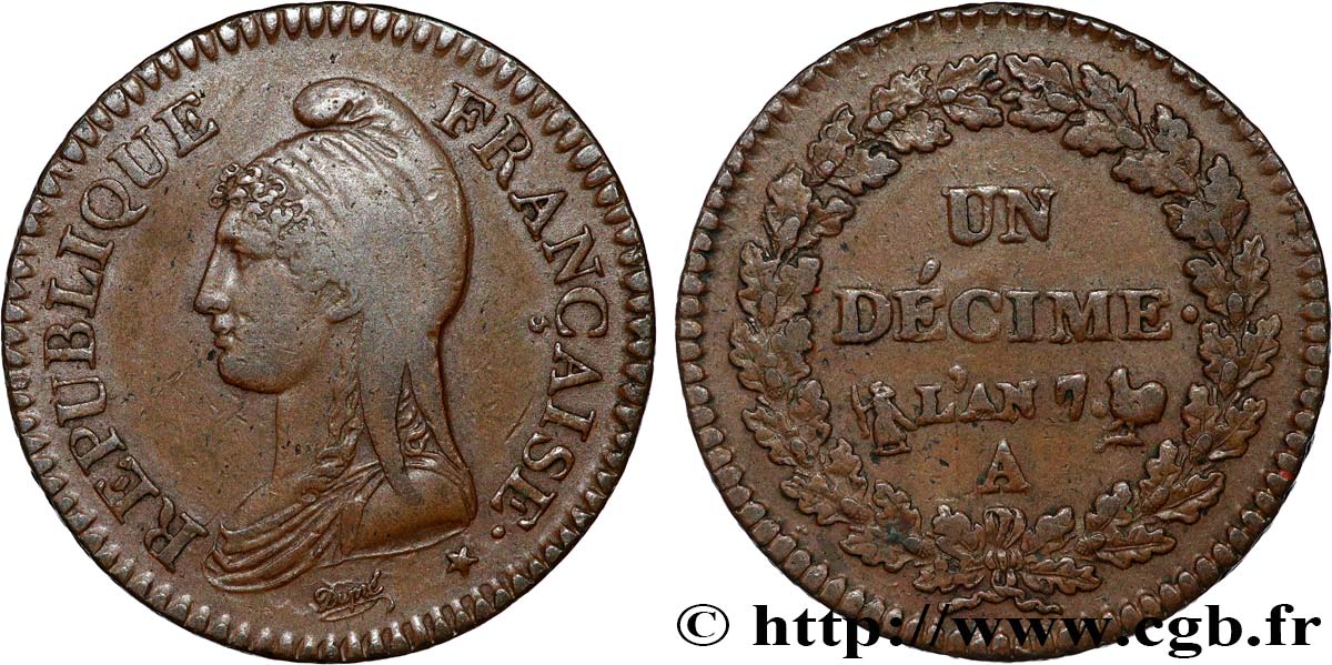 Un décime Dupré, grand module 1799 Paris F.129/24 TTB40 