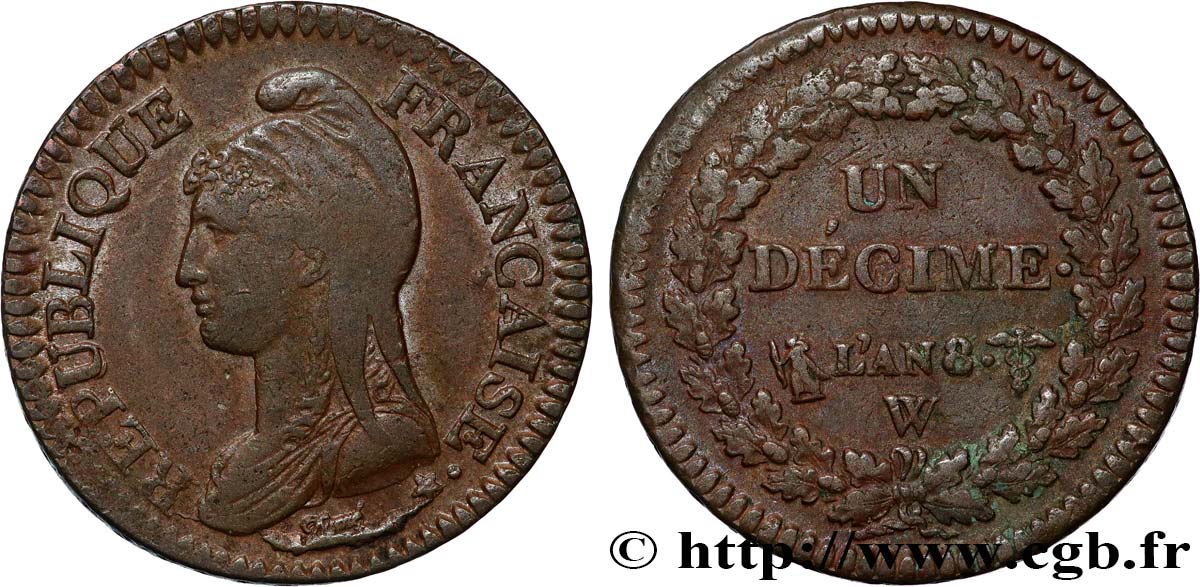Un décime Dupré, grand module 1800 Lille F.129/74 XF40 