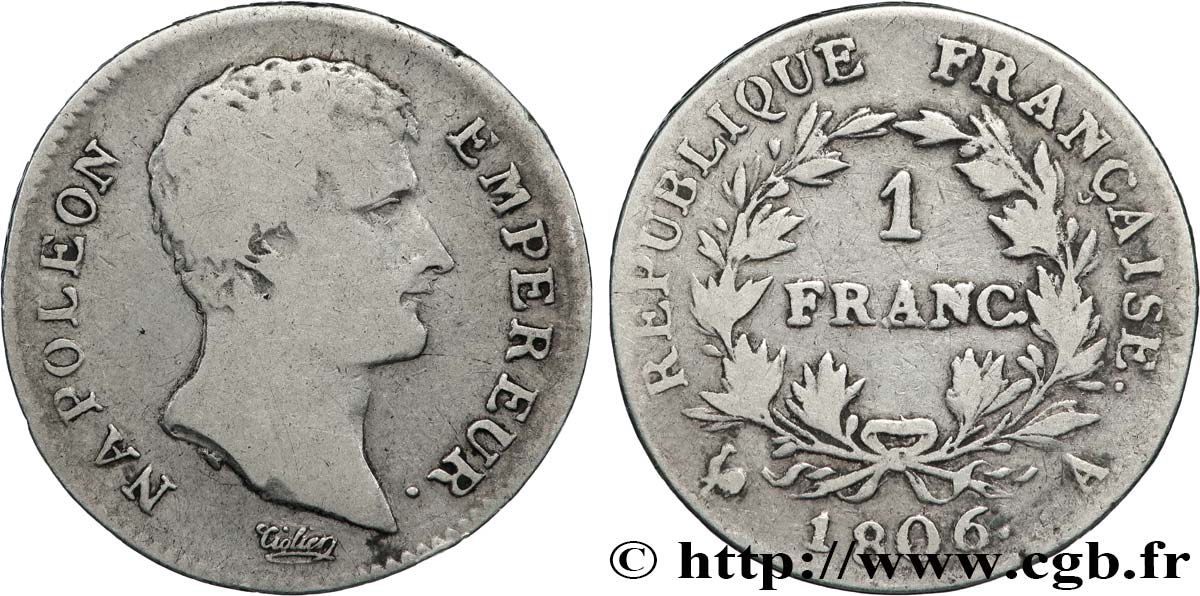 1 franc Napoléon Empereur, Calendrier grégorien 1806 Paris F.202/1 F 