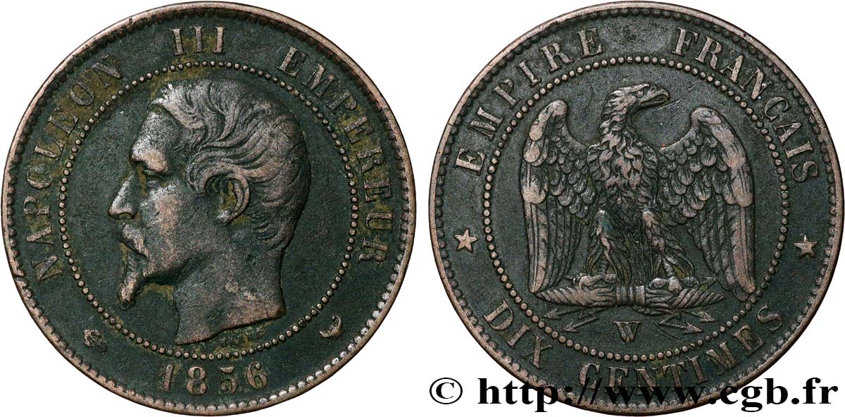 Dix centimes Napoléon III, tête nue 1856 Lille F.133/40 TB+ 