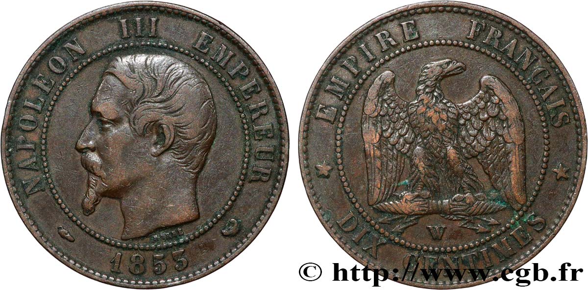 Dix centimes Napoléon III, tête nue 1853 Lille F.133/10 TTB40 