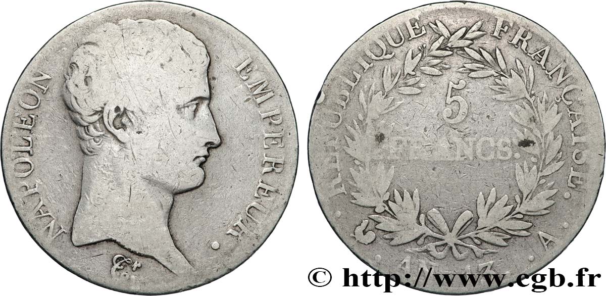 5 francs Napoléon Empereur, Calendrier révolutionnaire 1805 Paris F.303/2 VG 