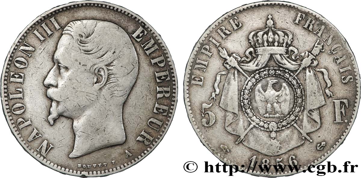 5 francs Napoléon III, tête nue 1856 Paris F.330/6 TB 