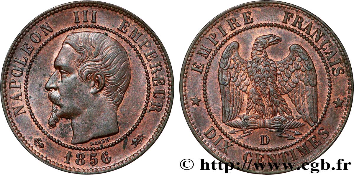 Dix centimes Napoléon III, tête nue 1856 Lyon F.133/37 EBC+ 
