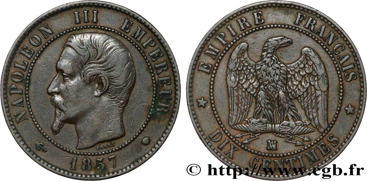 Dix centimes Napoléon III, tête nue 1857 Marseille F.133/45 MBC45 