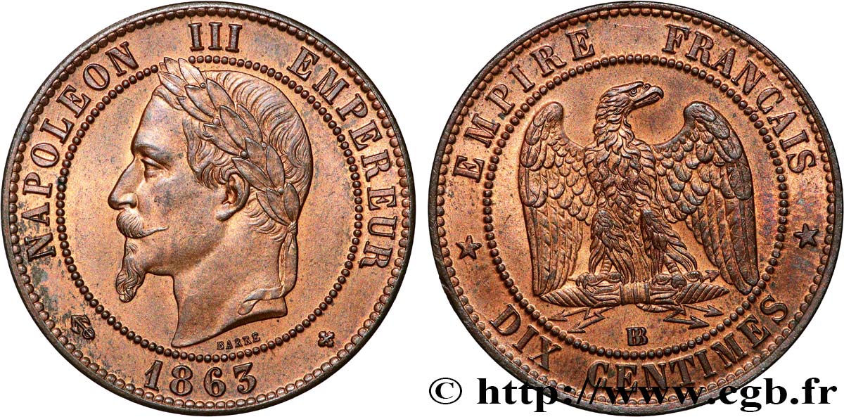 Dix centimes Napoléon III, tête laurée 1863 Strasbourg F.134/11 SC63 