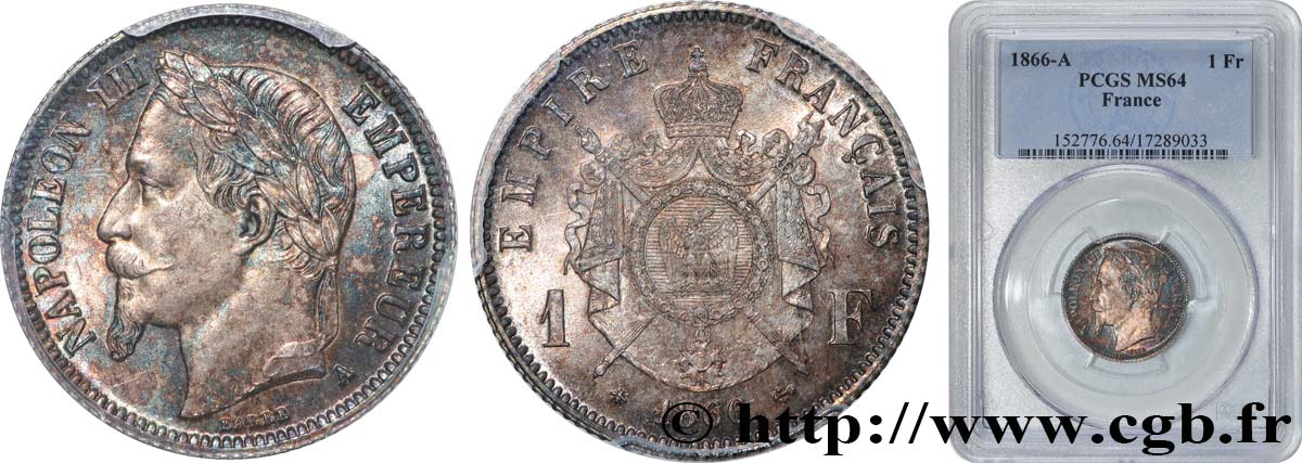 1 franc Napoléon III, tête laurée 1866 Paris F.215/3 MS64 PCGS