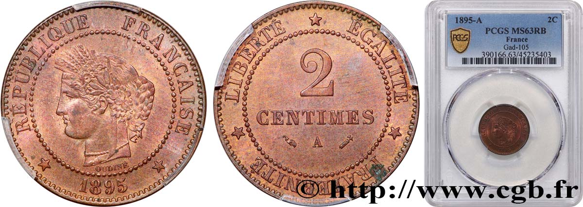 2 centimes Cérès 1895 Paris F.109/21 SPL63 PCGS