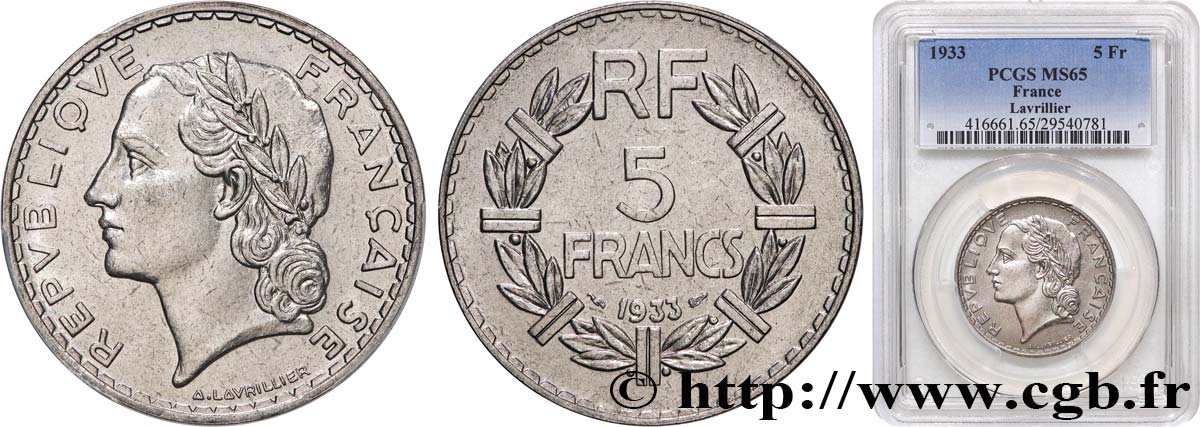 5 francs Lavrillier, nickel 1933  F.336/2 FDC65 PCGS