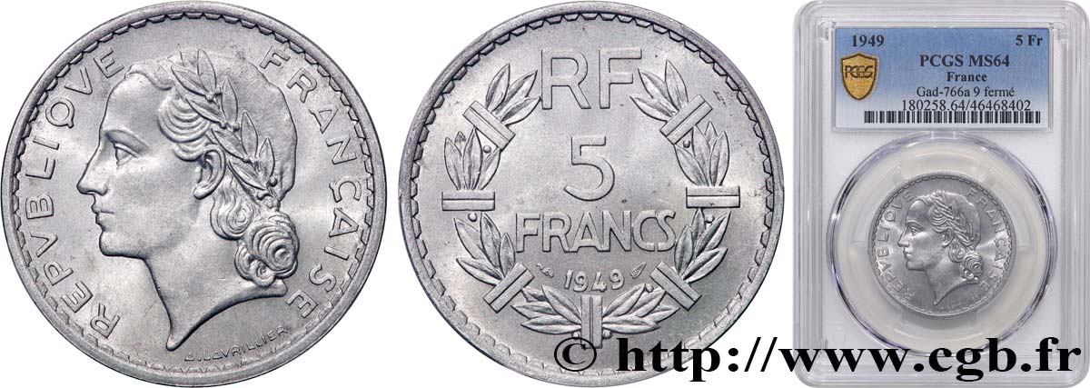 5 francs Lavrillier, aluminium 1949  F.339/17 SC64 PCGS