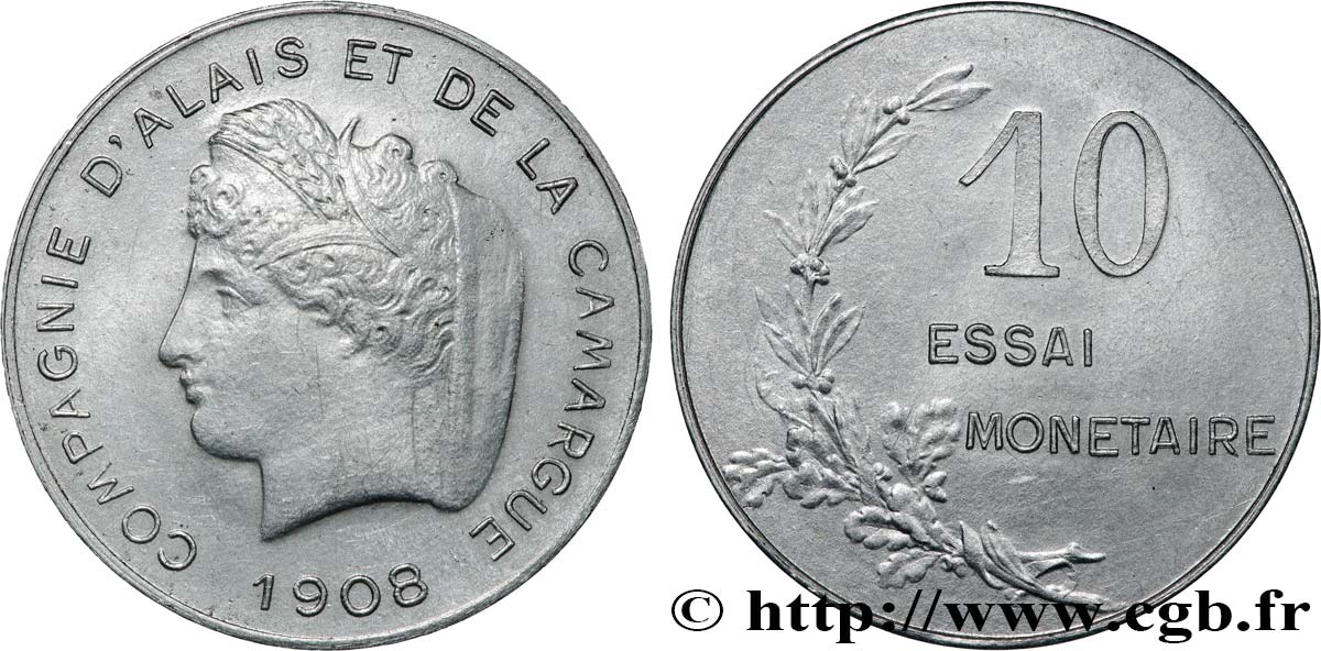 Essai monétaire module “10” 1908  GEM.268 2 SUP+ 