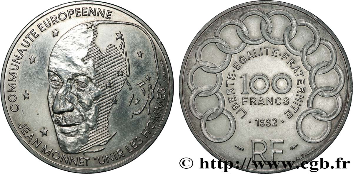 100 francs Jean Monnet 1992  F.460/2 MS63 