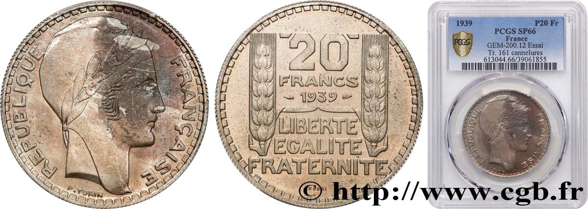 Essai de 20 francs Turin, en cupro-nickel 1939 Paris GEM.200 12 FDC66 PCGS