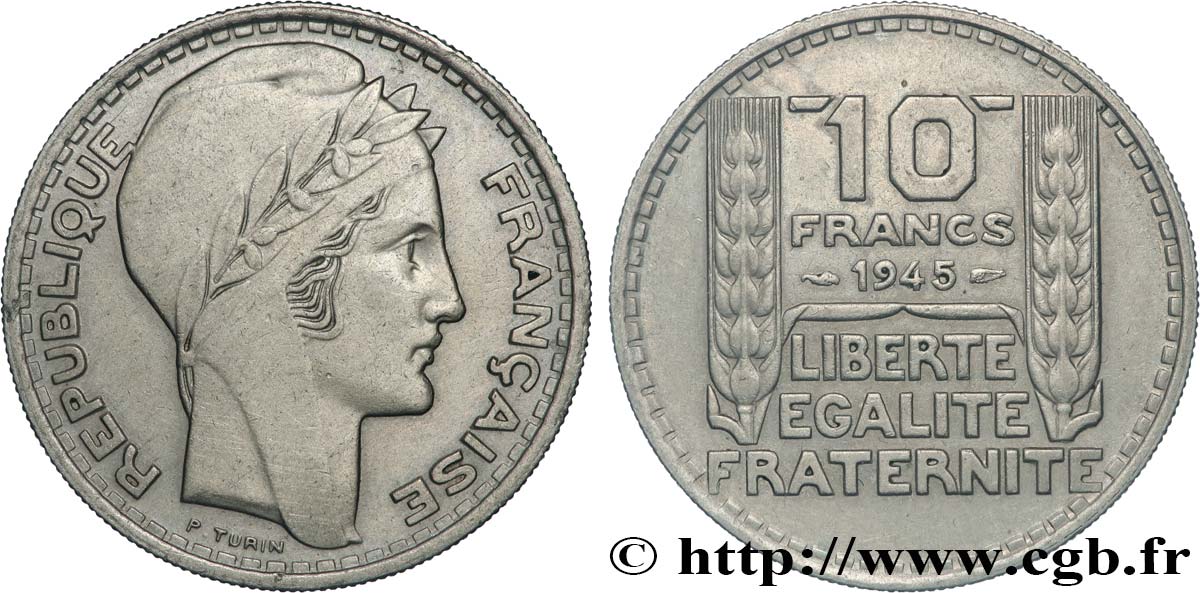 10 francs Turin, grosse tête, rameaux longs 1945  F.361/2 SC 