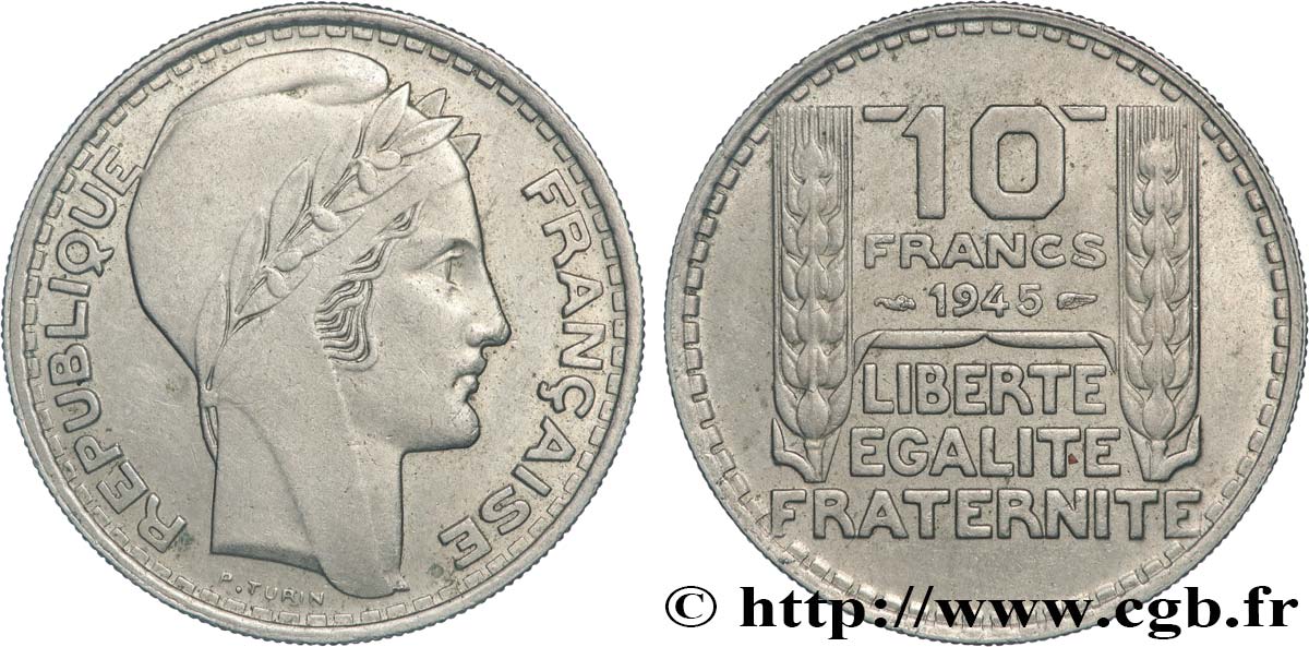 10 francs Turin, grosse tête, rameaux longs 1945  F.361/2 MS 