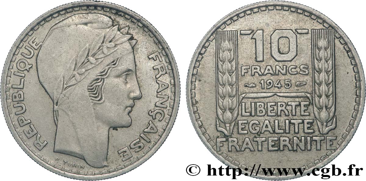 10 francs Turin, grosse tête, rameaux longs 1945  F.361/2 fST 