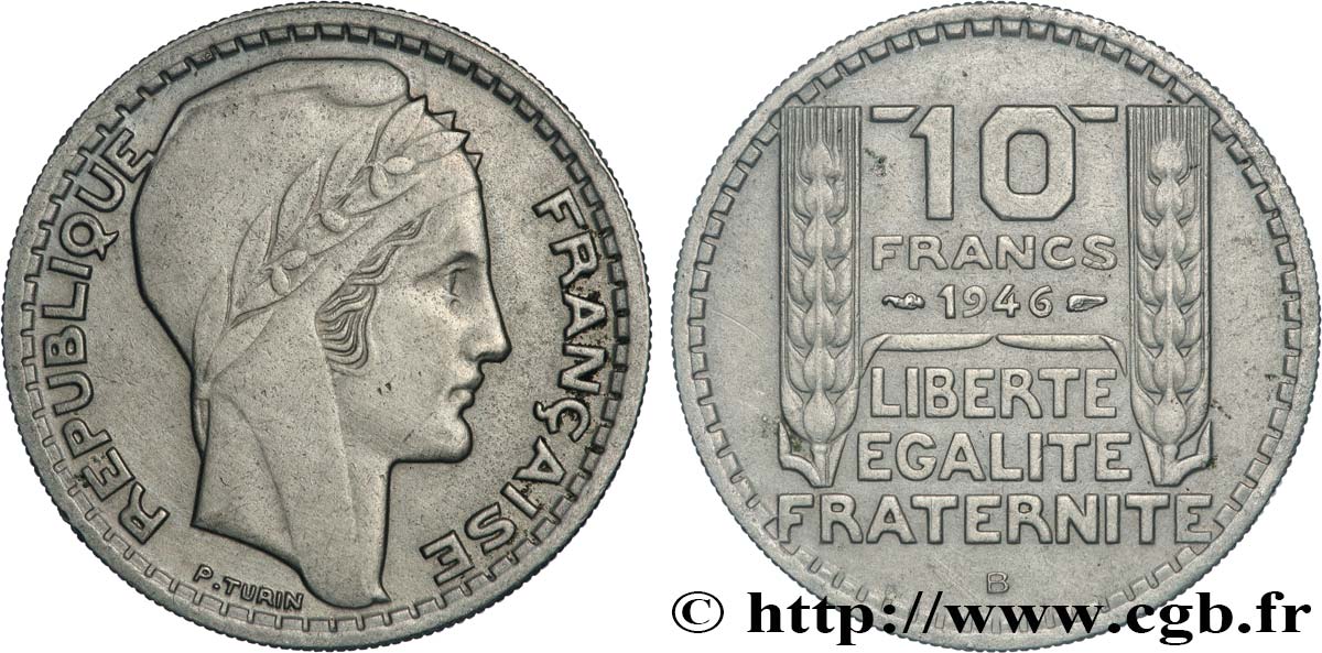 10 francs Turin, grosse tête, rameaux courts 1946  F.361A/2 fVZ 