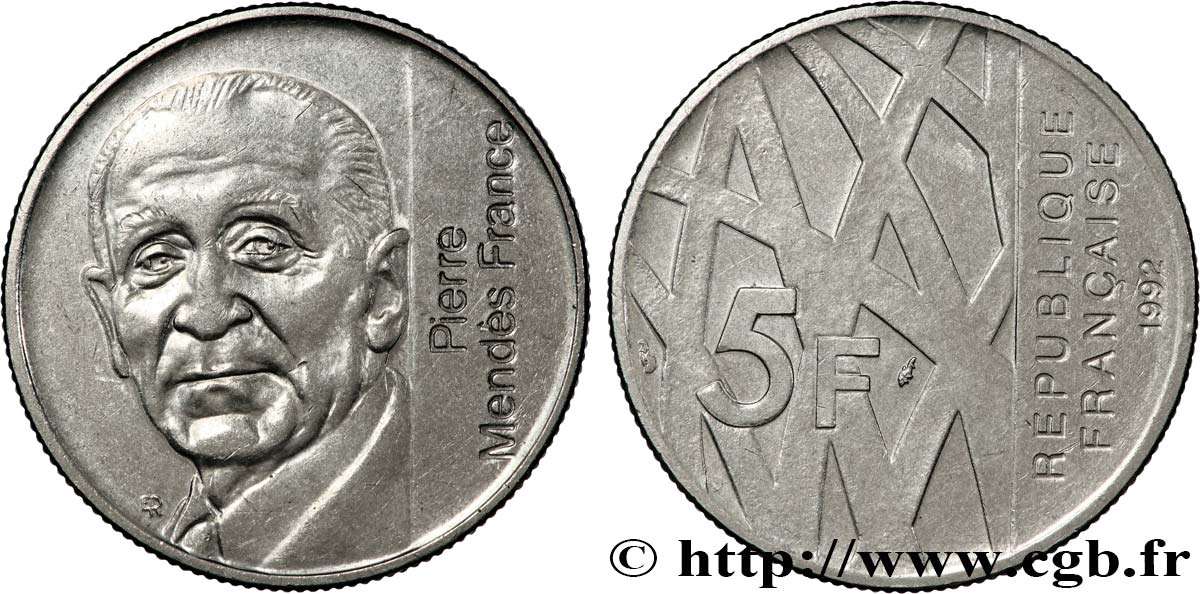 5 francs Mendès-France 1992  F.343/2 SUP60 