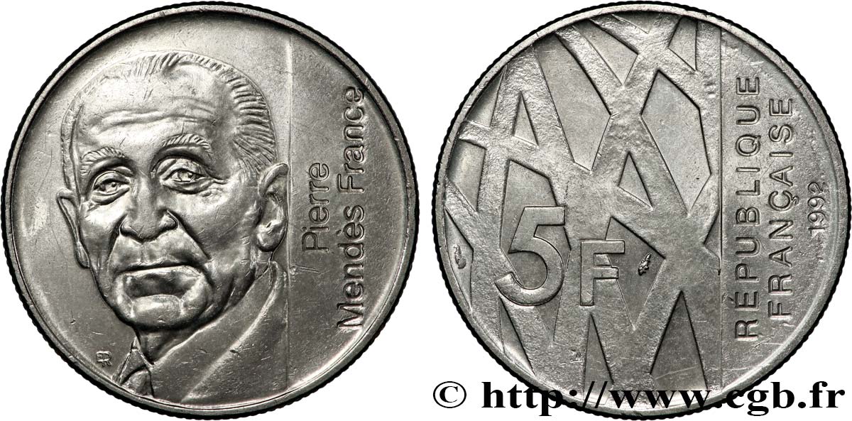 5 francs Mendès-France 1992  F.343/2 SUP58 