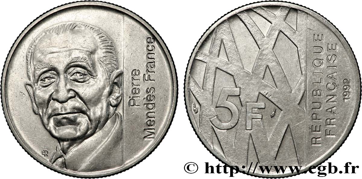 5 francs Mendès-France 1992  F.343/2 SUP58 