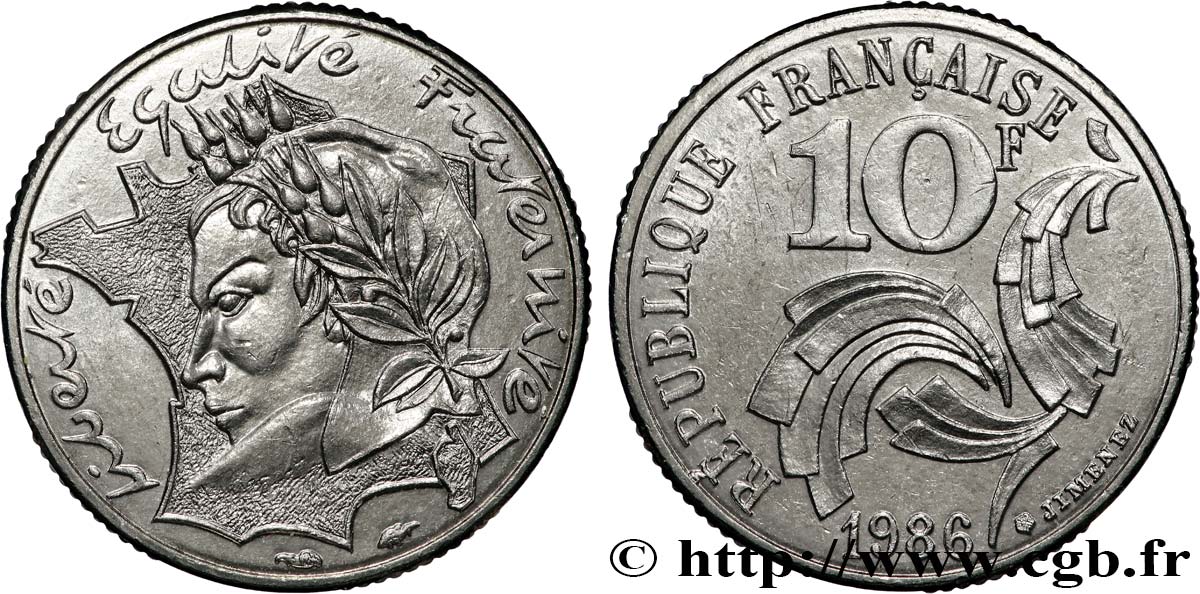 10 francs Jimenez 1986  F.373/2 MS62 