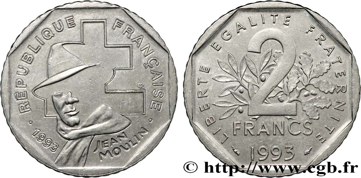 2 francs Jean Moulin 1993  F.273/2 MS63 