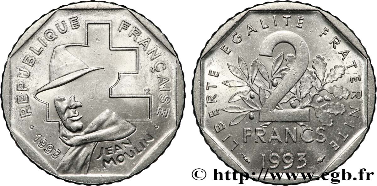 2 francs Jean Moulin 1993  F.273/2 MS63 