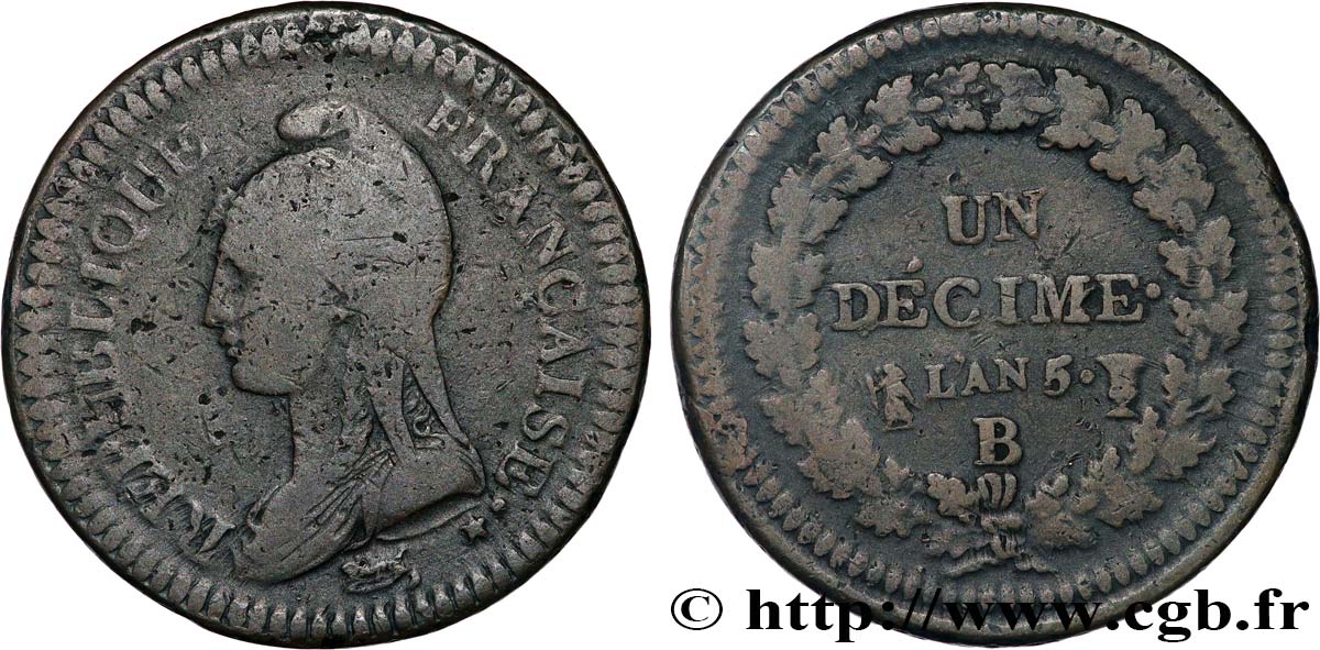 Un décime Dupré, grand module 1797 Rouen F.129/7 BC 