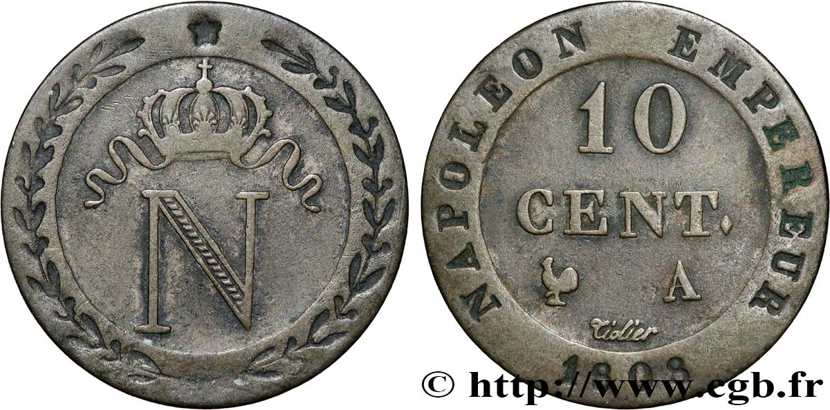 10 cent. à l N couronnée 1808 Paris F.130/2 BB50 