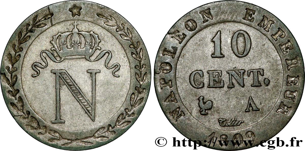 10 cent. à l N couronnée 1809 Paris F.130/10 AU53 
