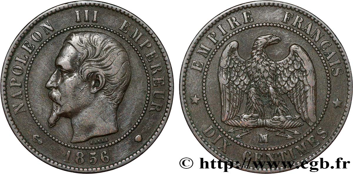 Dix centimes Napoléon III, tête nue 1856 Marseille F.133/39 TTB45 