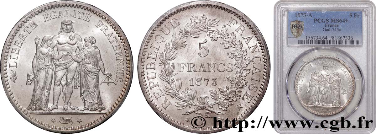 5 francs Hercule 1873 Paris F.334/9 SPL64 PCGS