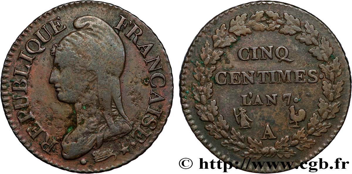 Cinq centimes Dupré, grand module 1799 Paris F.115/51 S/fSS 