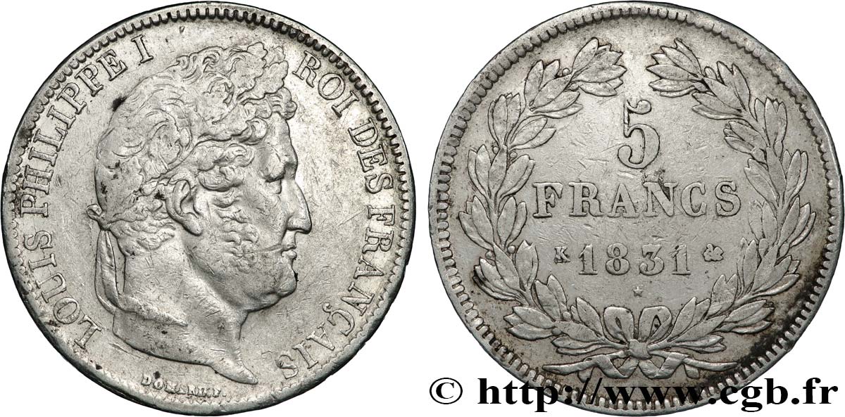 5 francs Ier type Domard, tranche en creux 1831 Bordeaux F.319/4 VF 