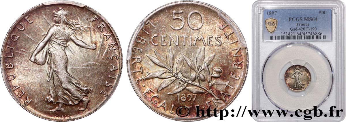 50 centimes Semeuse 1897 Paris F.190/1 SPL64 PCGS