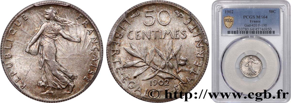 50 centimes Semeuse 1902 Paris F.190/9 SC64 PCGS