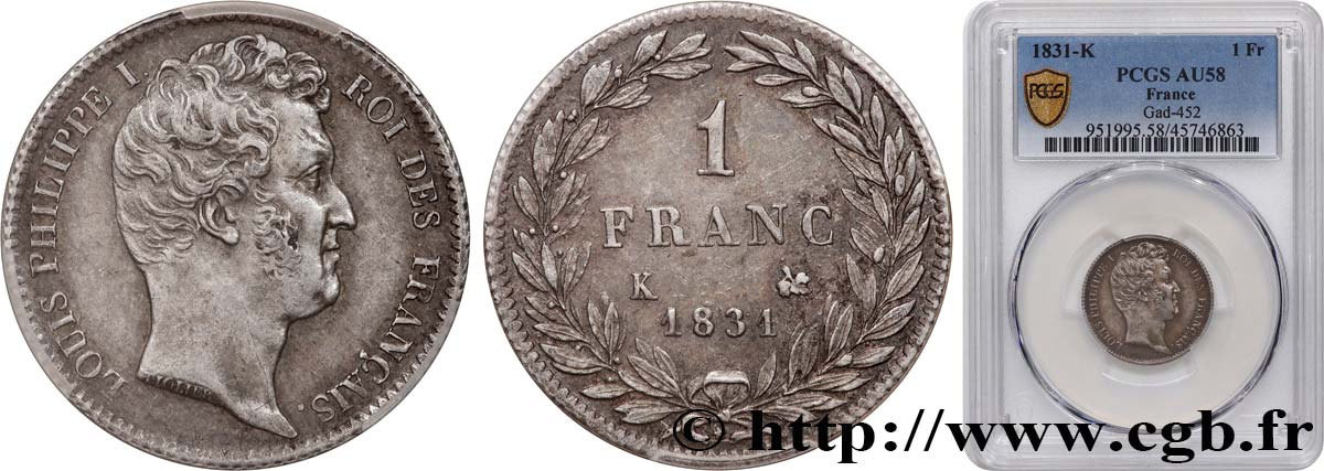 1 franc Louis-Philippe, tête nue 1831 Bordeaux F.209/7 SUP58 PCGS