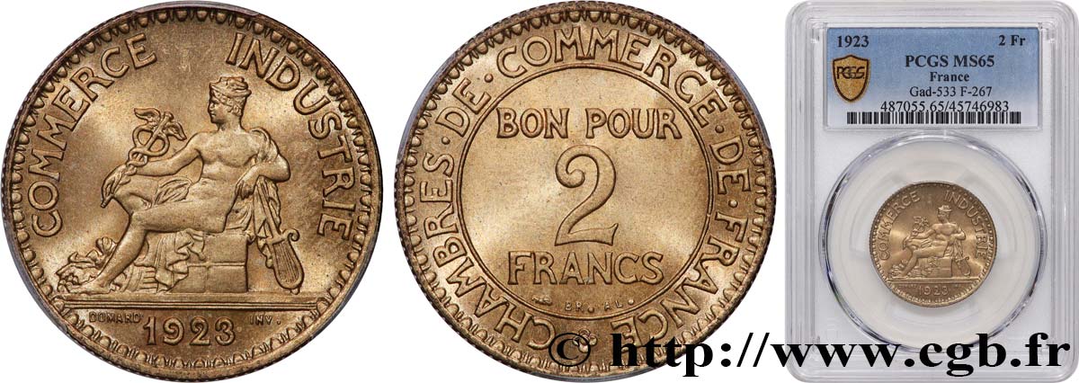 2 francs Chambres de Commerce 1923  F.267/5 MS65 PCGS