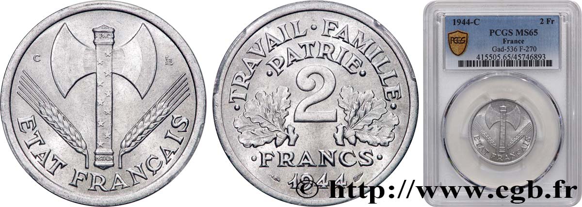 2 francs Francisque 1944 Castelsarrasin F.270/6 FDC65 PCGS