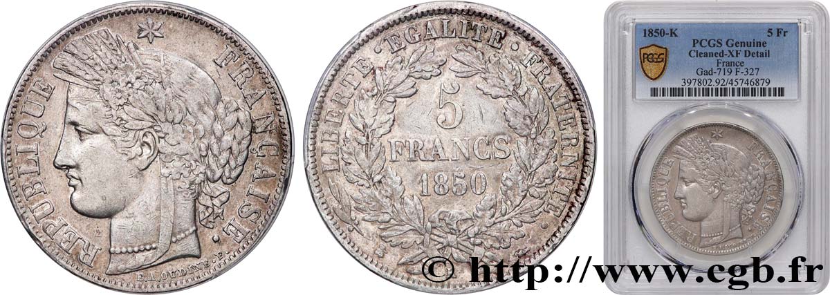 5 francs Cérès, IIe République 1850 Bordeaux F.327/6 SS 