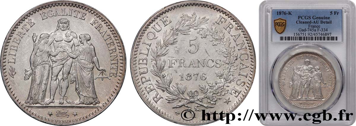 5 francs Hercule 1876 Bordeaux F.334/18 TTB+ PCGS