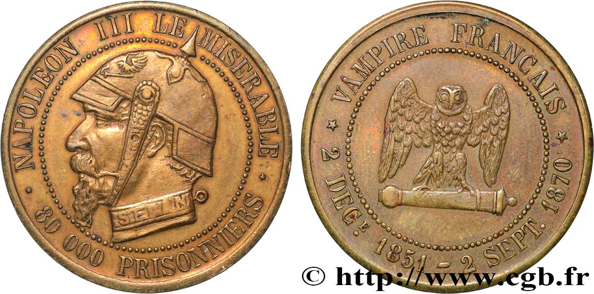 Médaille satirique Lt 27, type E “Chouette penchée” 1870  Schw.E2b  TTB 
