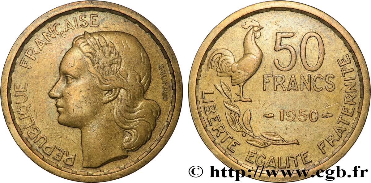 Pré-série 50 francs Guiraud, sans le mot “essai” avec listel large 1950  F.425/2 AU53 