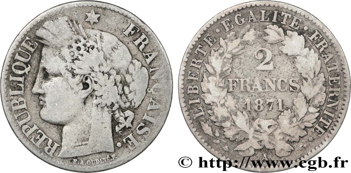 2 francs Cérès, avec légende 1871 Paris F.265/4 VF 
