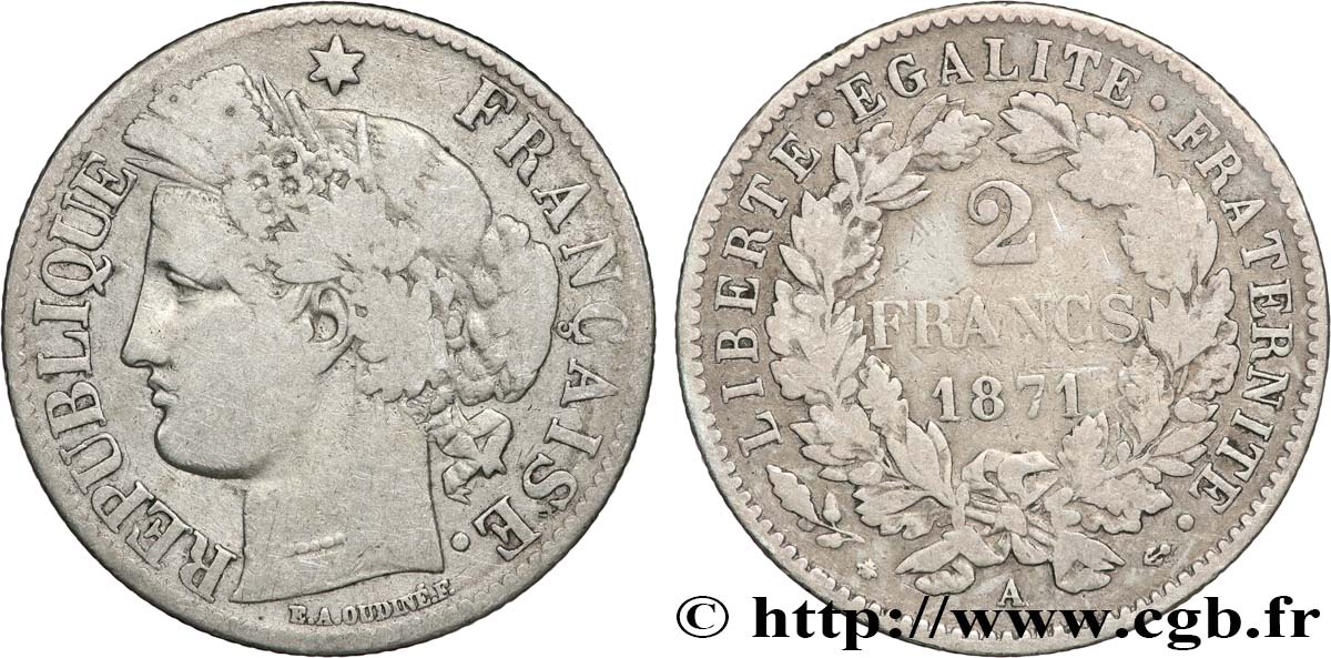 2 francs Cérès, avec légende 1871 Paris F.265/4 S 