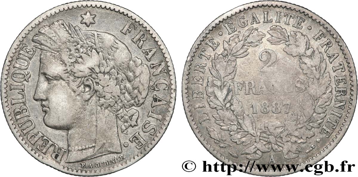 2 francs Cérès, avec légende 1887 Paris F.265/13 fSS 